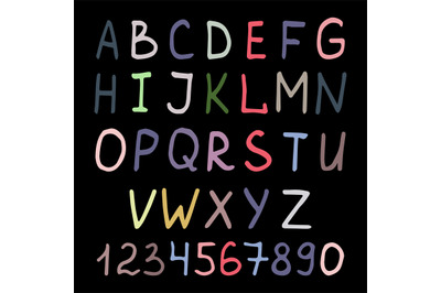 Colorful handwritten alphabet on black