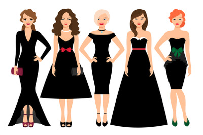 Young women in black dresses