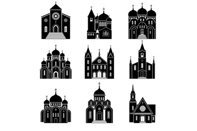 Church black silhouette icons