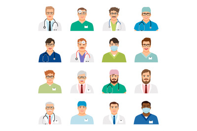 Medicine physician men face portrait icons