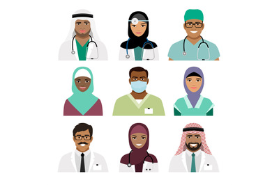 Medical practitioner and nurse face icons