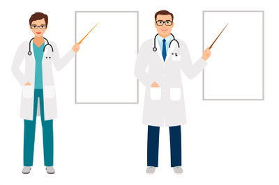 Doctors pointing on presentation board