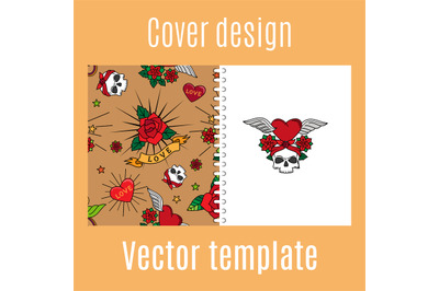 Cover design with vintage tattoo pattern