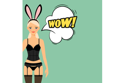 Cartoon girl and wow speech bubble