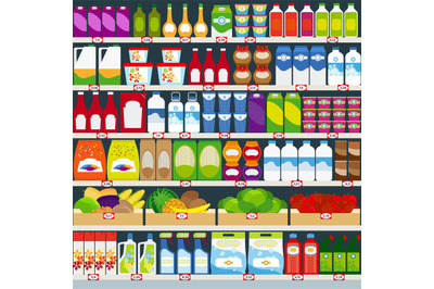 Store shelves with groceries background