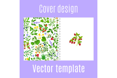 Cover design with herbs, berries pattern