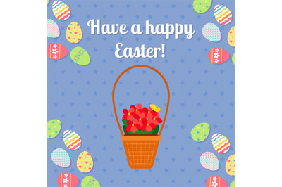 Happy Easter blue card with eggs