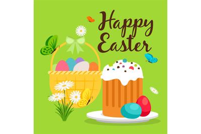 Easter basket and cake greeting card