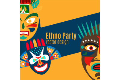 Ethno party card with cartoon masks