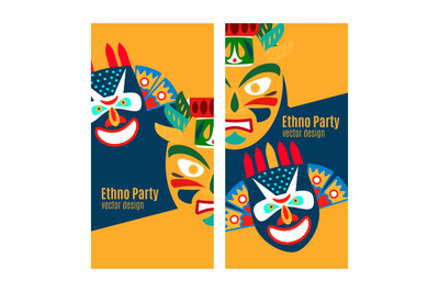 Yellow ethno party flyers with masks