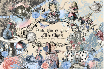 Dusty Blue Alice in Wonderland Graphics