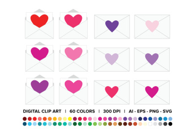 Heart Envelope Clip Art Set
