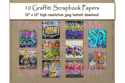 Graffiti Digital Paper Print 12&amp;quot; x 12&amp;quot; Texture scrapbook paper pages