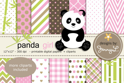 Panda Girl Digital Papers and Clipart