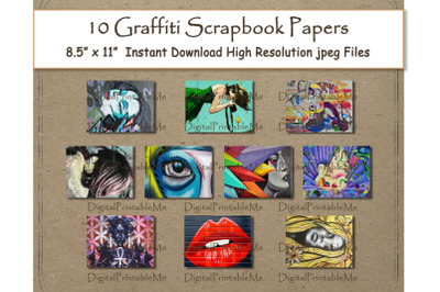 Graffiti Digital Paper Print 8.5&amp;quot; x 11&amp;quot; Texture scrapbook paper pages
