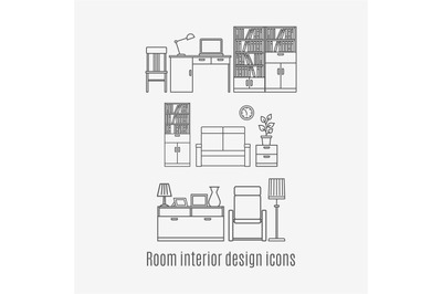 Line art room interior icons set