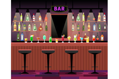 Bar counter with alcohol drinks