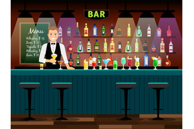 Bar counter with bartender