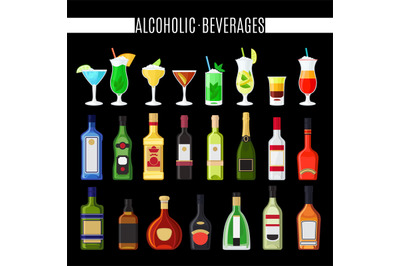 Alcoholic beverages icons set