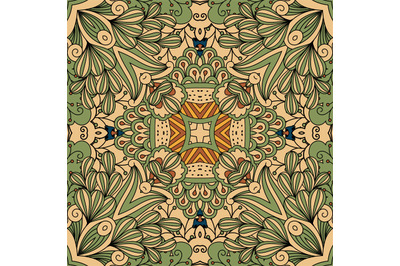 Green and beige floral decorative pattern