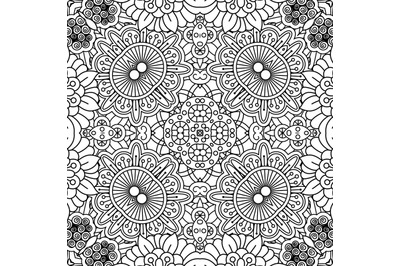 Linear black and white floral pattern