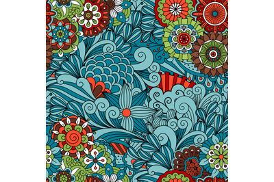 Blue floral and swirls decorative pattern