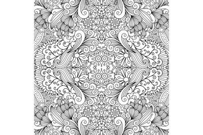 Symmetric outline ornamental floral pattern