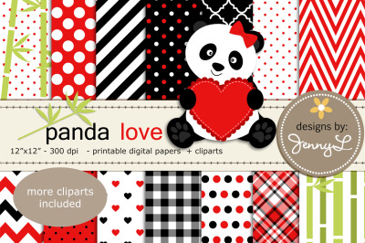 Panda Bear Love Digital Papers and Clipart