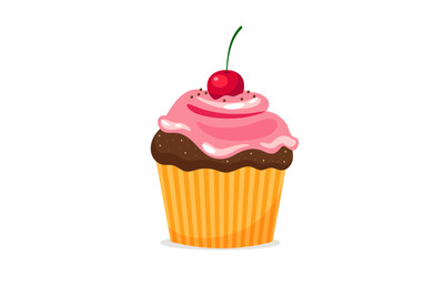 Chocolate cupcake with cream and cherry