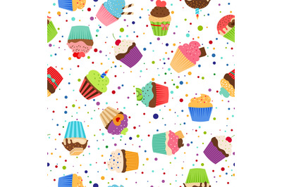 Colorful pattern with sweet cupcakes