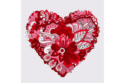 Red floral heart doodle decorative element