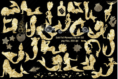 Gold Foil Mermaid Clip Art