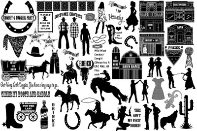 Wild West Cowboy Cowgirl Silhouettes AI EPS PNG