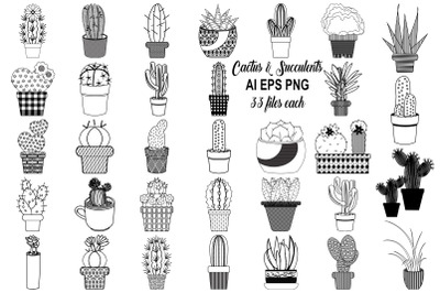 Cactus Doodles AI EPS PNG