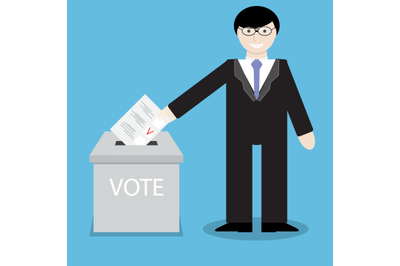 Man businessman votes, throwing into box bulletin