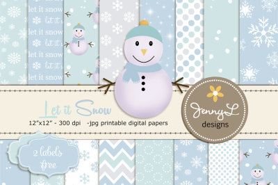 Snowman Winter Digital Papers and Clipart