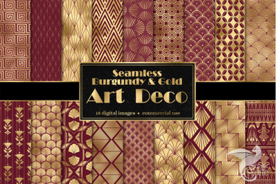 Burgundy and Gold Art Deco Digital Paper