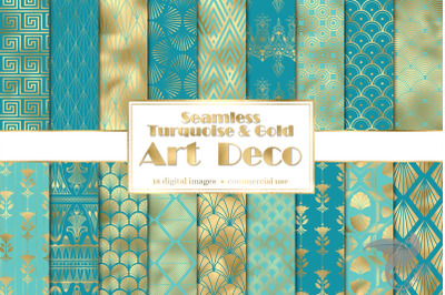 Turquoise and Gold Art Deco Digital Paper