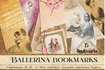 15 Vintage Ballerina Dancing Ephemera Bookmarks Printable