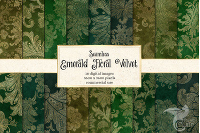 Emerald Floral Velvet Digital Paper