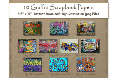 Graffiti Digital Paper Print 8.5&amp;quot; x 11&amp;quot; Texture scrapbook paper pages