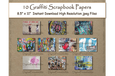 Graffiti Digital Paper Print 8.5&quot; x 11&quot; Texture scrapbook paper pages