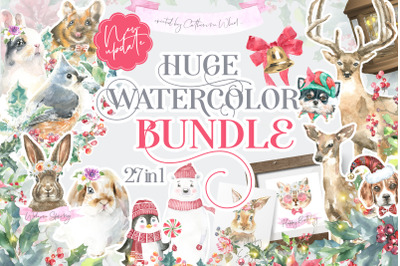 27in1 Watercolor Animals Bundle Woodland animal clipart