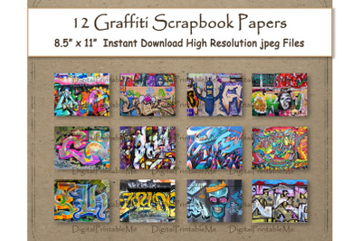 Graffiti Digital Paper Print 8.5&quot; x 11&quot; Texture scrapbook paper pages