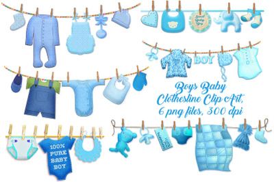 Boy Baby Blue Clothesline Clip Art