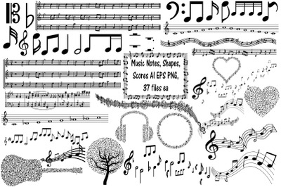 Musical Notes, Scores, Shapes Vector AI EPS PNG