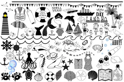 Nautical Doodles AI EPS PNG