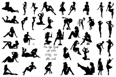 Retro Pin Up Girl Silhouettes AI EPS PNG