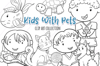 Kids with Pets Digital Stamps