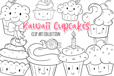 Kawaii Cupcakes Digital Stamps